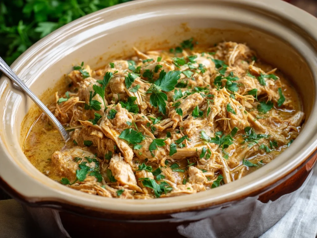 Easy Slow Cooker Italian Chicken (Seriously Simple!) 1 Easy Slow Cooker Italian Chicken shredded in the crock pot