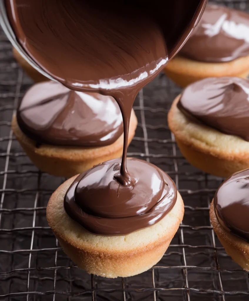 Perfect Boston Cream Pie Cupcakes 2 A hand stirring smooth and glossy chocolate ganache for Boston Cream Pie Cupcakes.