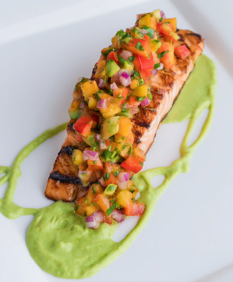 5-Star Grilled Salmon with Peach Salsa and Avocado Crema: Your Ultimate Summer Delight