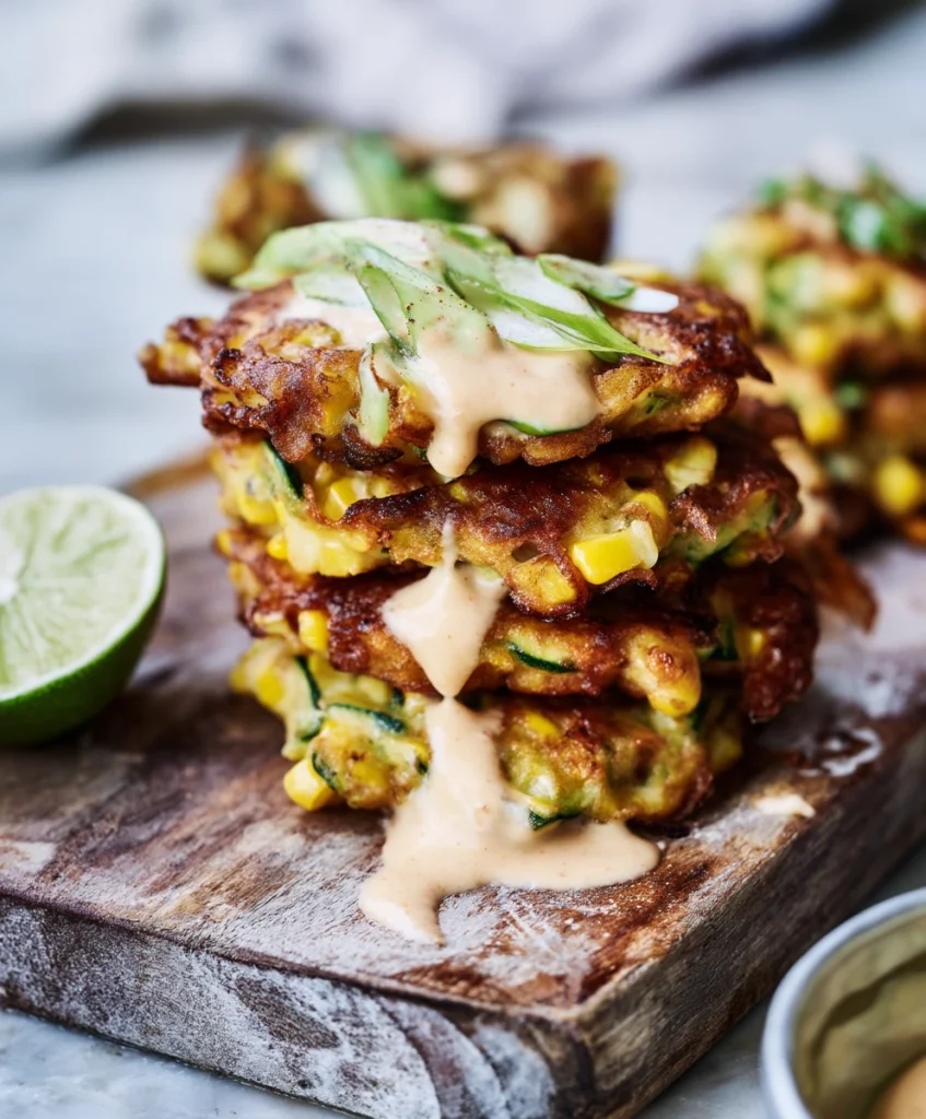 The Ultimate Summer Squash and Corn Fritters with Chipotle Aioli & Zesty Lime Crema 1 Golden-brown summer squash & corn fritters with chipotle aioli & lime crema. Delicious, easy recipe! yourblog.com