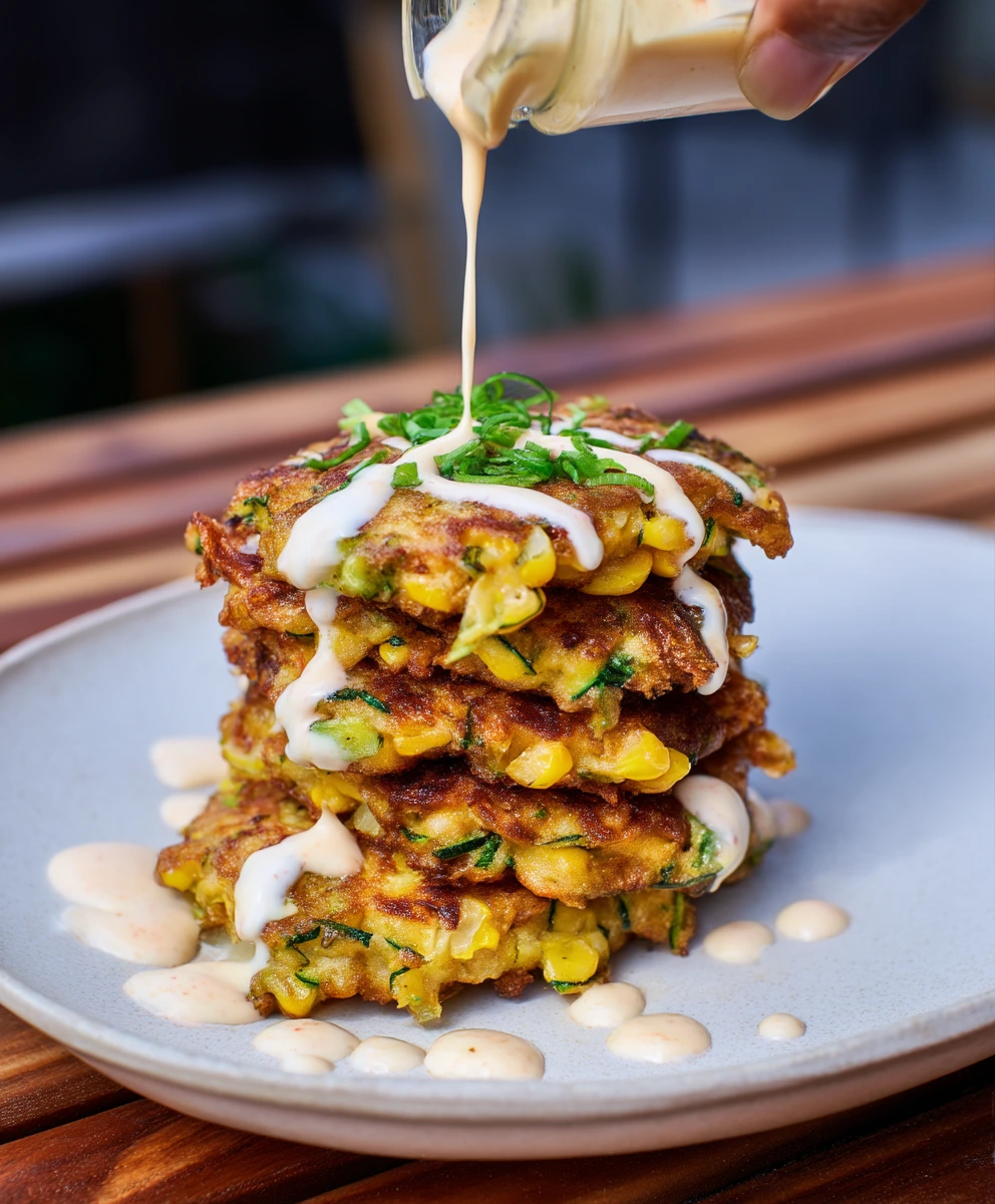 The Ultimate Summer Squash and Corn Fritters with Chipotle Aioli & Zesty Lime Crema