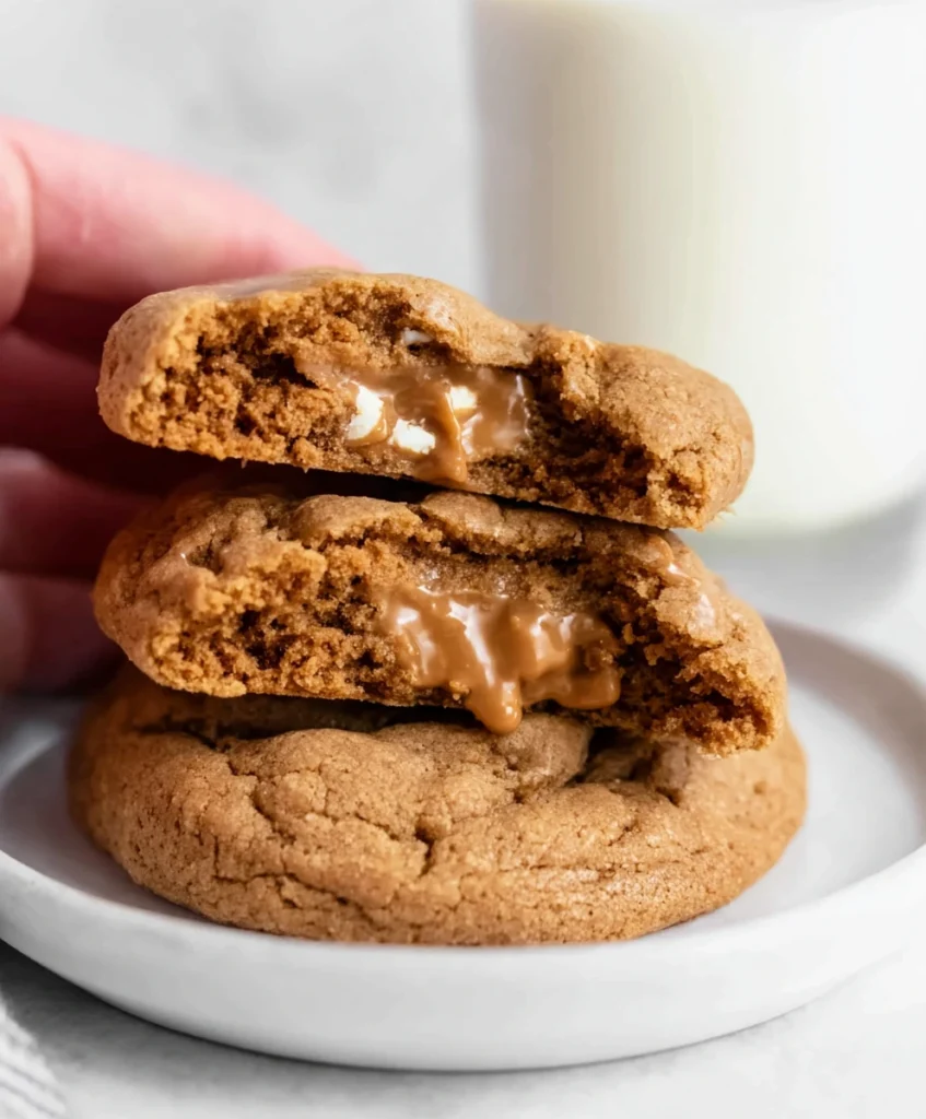 Best Biscoff Stuffed Cookies: Easy Brown Butter Recipe 3 A stack of freshly baked Biscoff Stuffed Cookies.