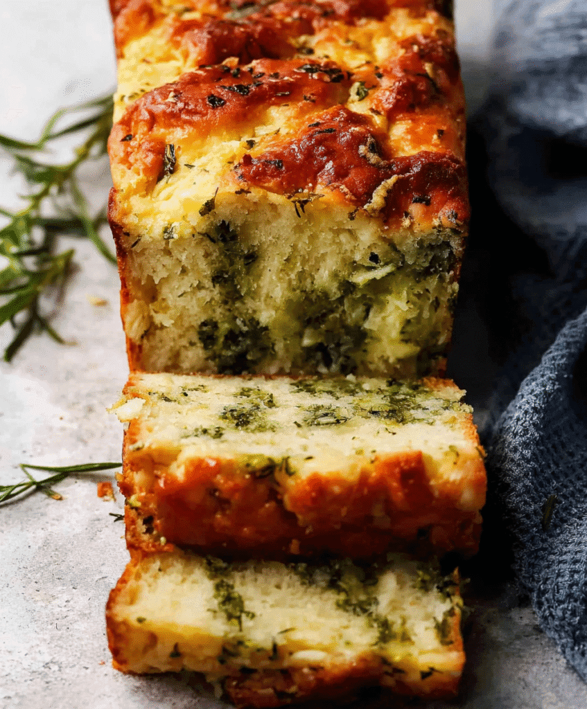 Savory Cheese, Herb & Garlic Quick Bread (No Yeast) 1 Golden-brown Cheese, Herb & Garlic Quick Bread (No Yeast), rustic, delicious, homemade.